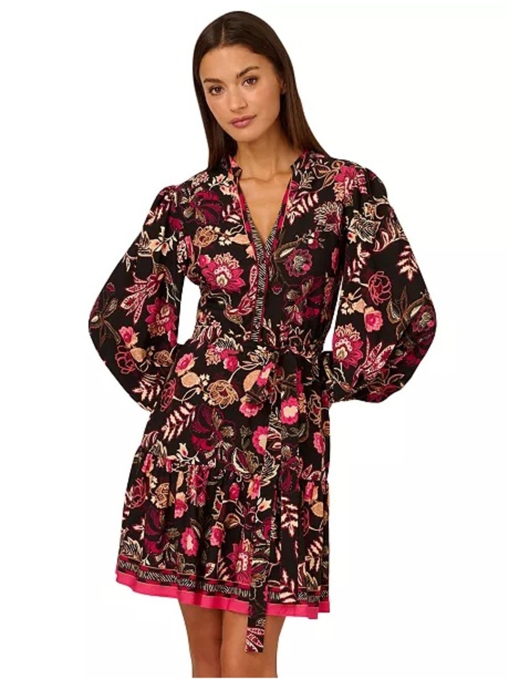 Adrianna Papell Floral Long Sleeve Wrap Mini Dress Size 12 NWT